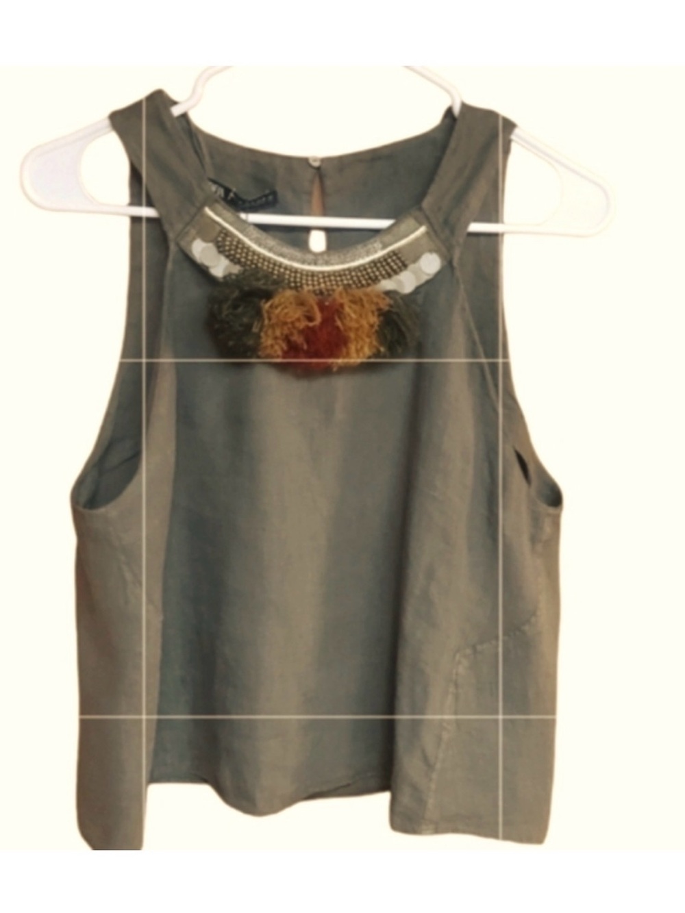 Zara Sleeveless Embellished Green Tank Top